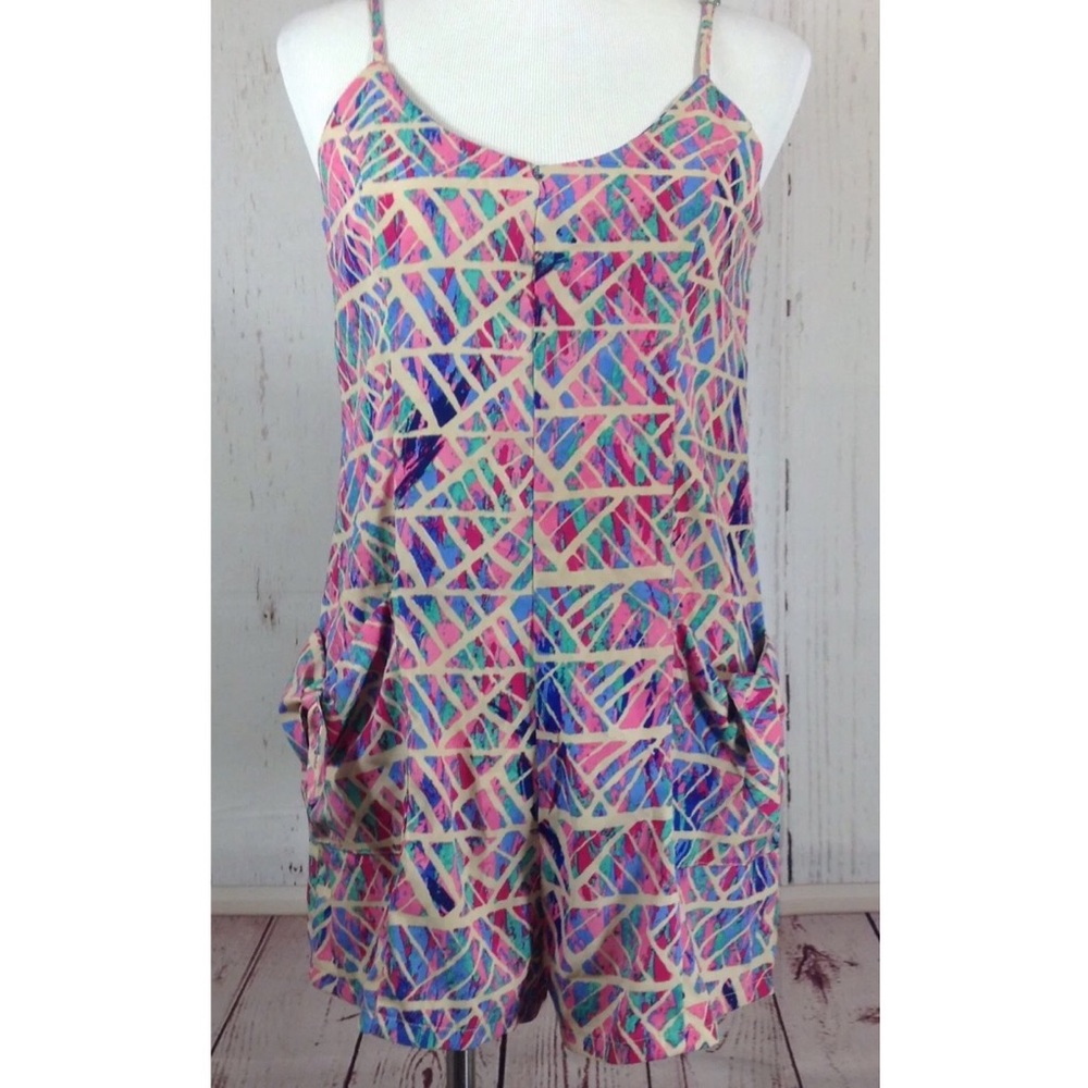 Pink Blue Geo Print Shorts Romper Size Medium